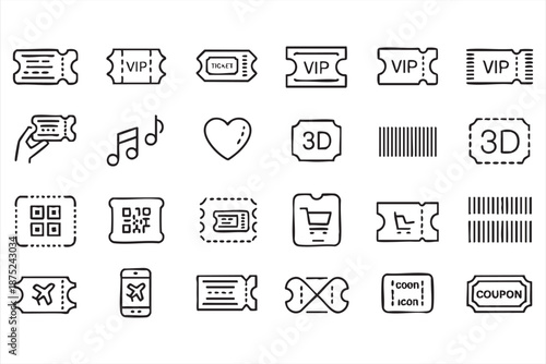 Digital Pass and Loyalty Reward Line Icons for Mobile Wallets