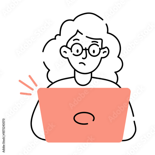 A doodle style illustration showing using laptop
