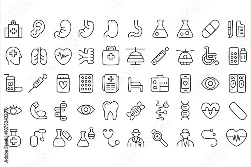 Doctor, Patient, Medicine Line Icons for Telemedicine Platforms