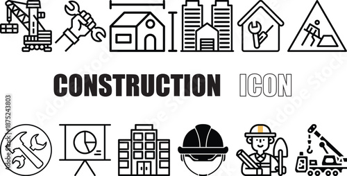 Construction Icons Pack – Architecture, Building Tools, Crane & Blueprint.