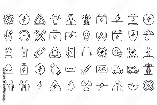 Battery Storage and Clean Power Line Icons for Sustainability Campaigns