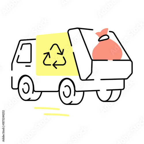 A doodle style illustration showing recycling truck