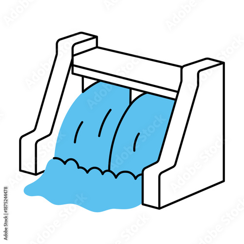 A hand drawn style illustration showing hydropower dam