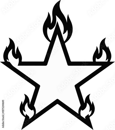 A black outline of a five-pointed star with stylized flames erupting from each point