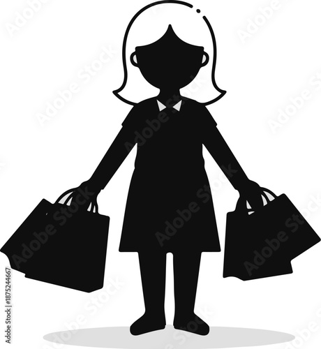 A black silhouette of a person holding shopping bags, standing