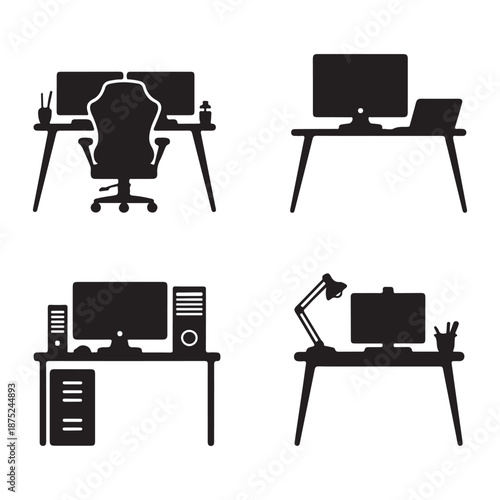 Desk setup illustration showing professional desk with accessories
