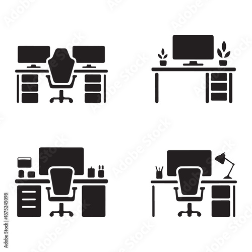 Desk setup silhouette showing digital workspace for remote work