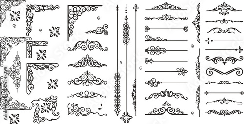 Photos Black corner line border icon set ornamental elements design eps