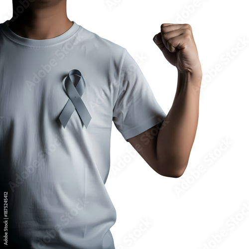 Wallpaper Mural Man with grey awareness ribbon flexing arm, isolated subject Torontodigital.ca