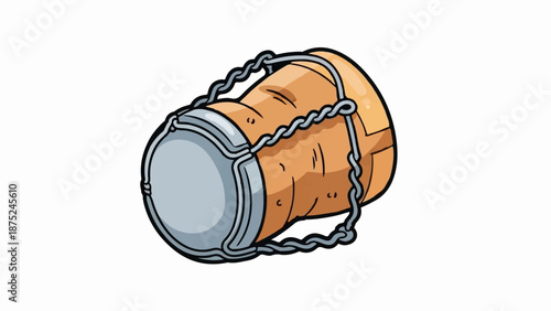 A cartoon champagne cork with a wire cage, on a white background