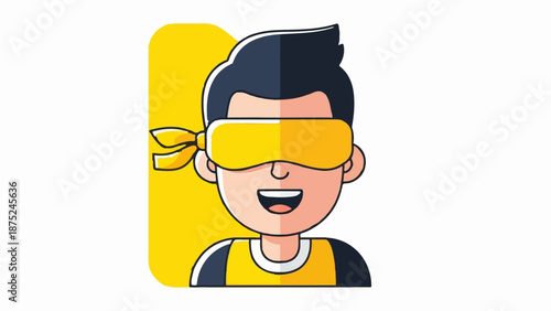 A cartoon character with a yellow blindfold and a big smile