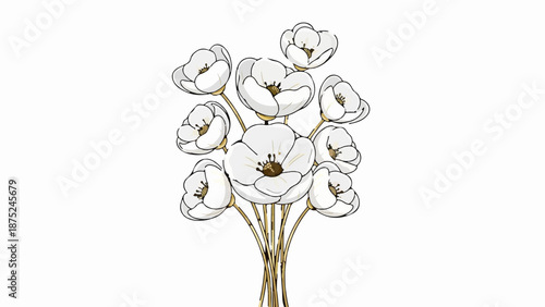 A bouquet of white flowers with dark centers and thin stems