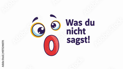A cartoon face with wide eyes and an open mouth forms the number zero, beside German text