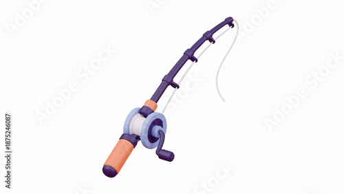 A cartoon fishing rod with a reel and line, on a white background