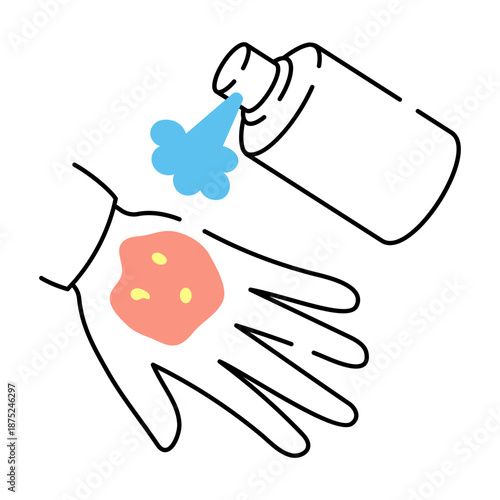 A sketchy style illustration depicting a burn spray