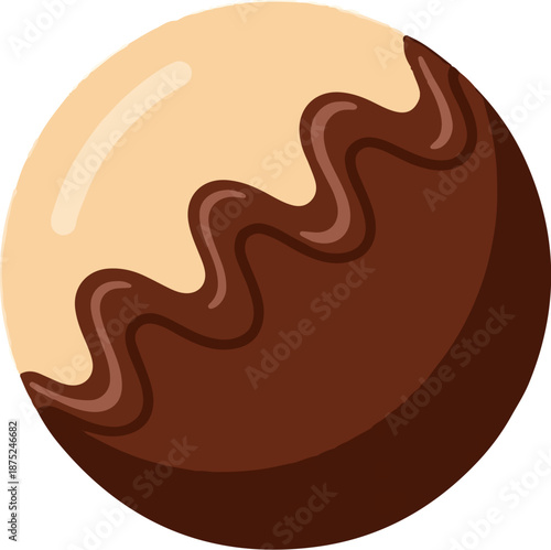 A chocolate-dipped sphere with a creamy swirl pattern