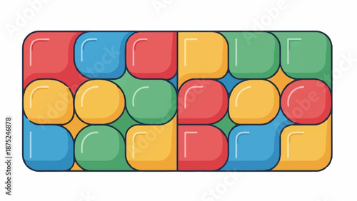 A colorful arrangement of rounded squares and circles in a grid pattern