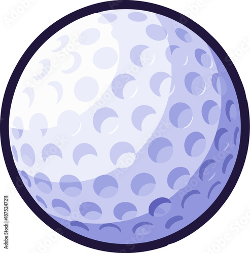 A close-up, shaded illustration of a dimpled golf ball with a thick dark outline