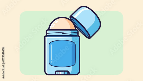 A light blue deodorant stick with an open cap rests on a pale green background