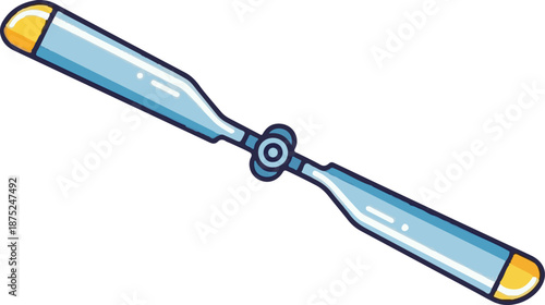 A light blue propeller with yellow tips on a white background