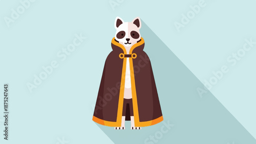 A cute cartoon raccoon dressed in a dramatic cape with a gold trim and clasp