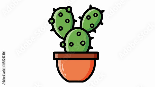 A green cactus with sharp spines sits in an orange pot
