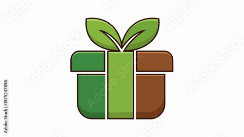 A green gift box with two leaves sprouting from the top