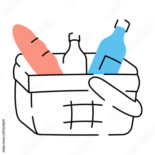 A drawing style illustration depicting picnic basket