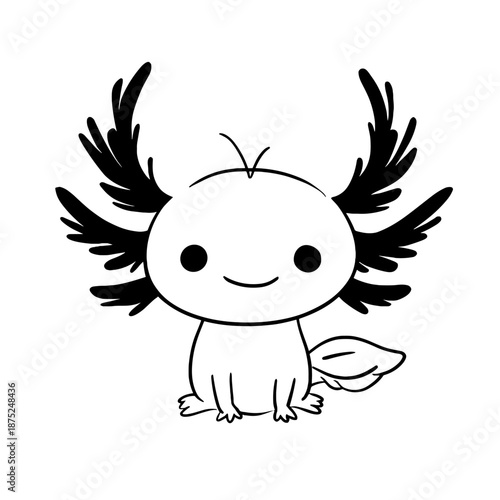 Axolotl. Axolotl simple black and white line art vector logo