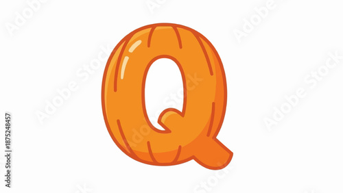 A playful, plump, orange letter Q, stylized like a pumpkin with curved lines