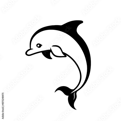 Dolphin. Dolphin simple black and white line art vector logo