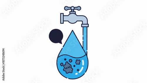 A faucet drips polluted water with "PFAS" visible in a droplet
