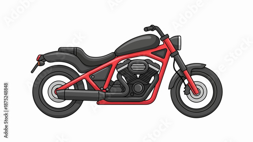 A red and black motorcycle with a visible engine, styled in a simplified, illustrative manner