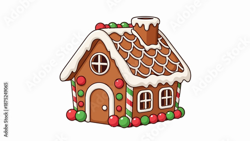 A festive gingerbread house with icing and candy decorations