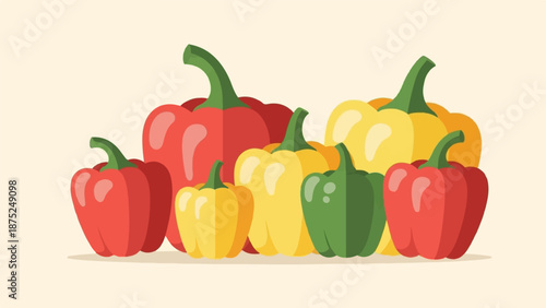 A group of colorful bell peppers in red, yellow, and green