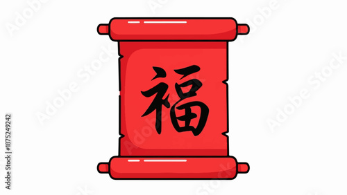 A red scroll with a black character for "Fu" or luck