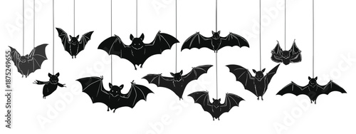 set of black silhouettes of bats vector illustration 
