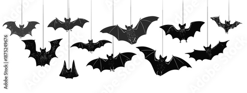 set of black silhouettes of bats vector illustration 