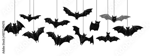 set of black silhouettes of bats vector illustration 