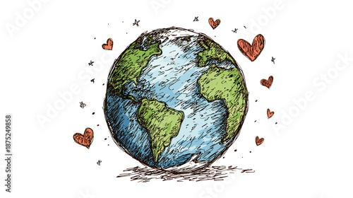 Colorful Illustration of Earth with Heart Symbolizing Love and Care for the Planet