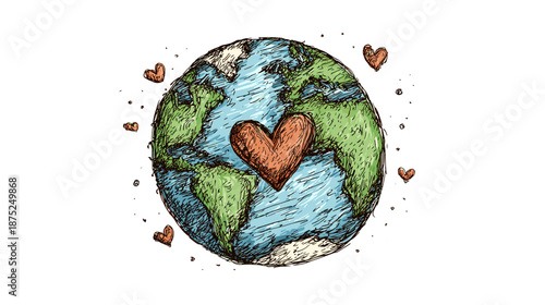 Colorful Illustration of Earth with Heart Symbolizing Love and Care for the Planet
