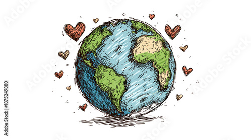 Colorful Illustration of Earth with Heart Symbolizing Love and Care for the Planet