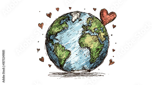 Colorful Illustration of Earth with Heart Symbolizing Love and Care for the Planet