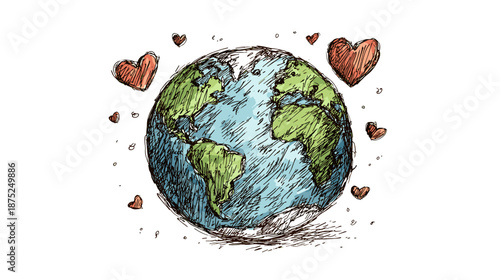 Colorful Illustration of Earth with Heart Symbolizing Love and Care for the Planet
