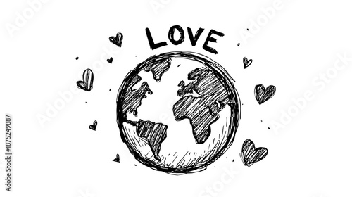 Colorful Illustration of Earth with Heart Symbolizing Love and Care for the Planet