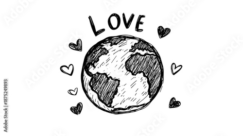 Colorful Illustration of Earth with Heart Symbolizing Love and Care for the Planet