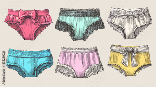Colorful Collection of Vintage Style Underwear and Swim Shorts in Soft Pastel Hues