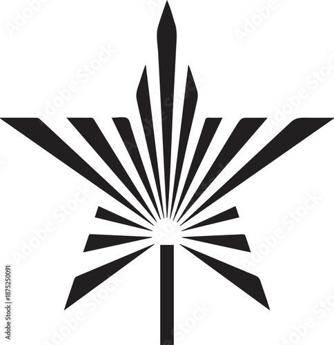 Black and white vector illustration of a 3d star shaped celtic knot ornament icon featuring a nautical compass rose design for travel and direction