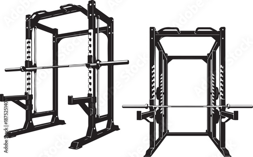 Squat rack and powerlifting rack in a gym setting