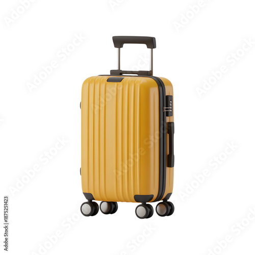 Yellow Suitcase with Black Handle and Wheels Isolated on White